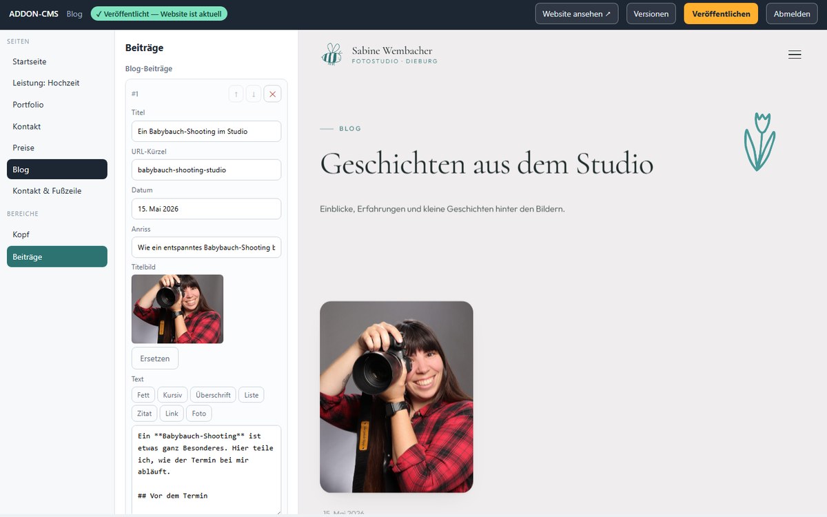 ADDON-CMS — Kunden bearbeiten ihre Handarbeit-Website selbst